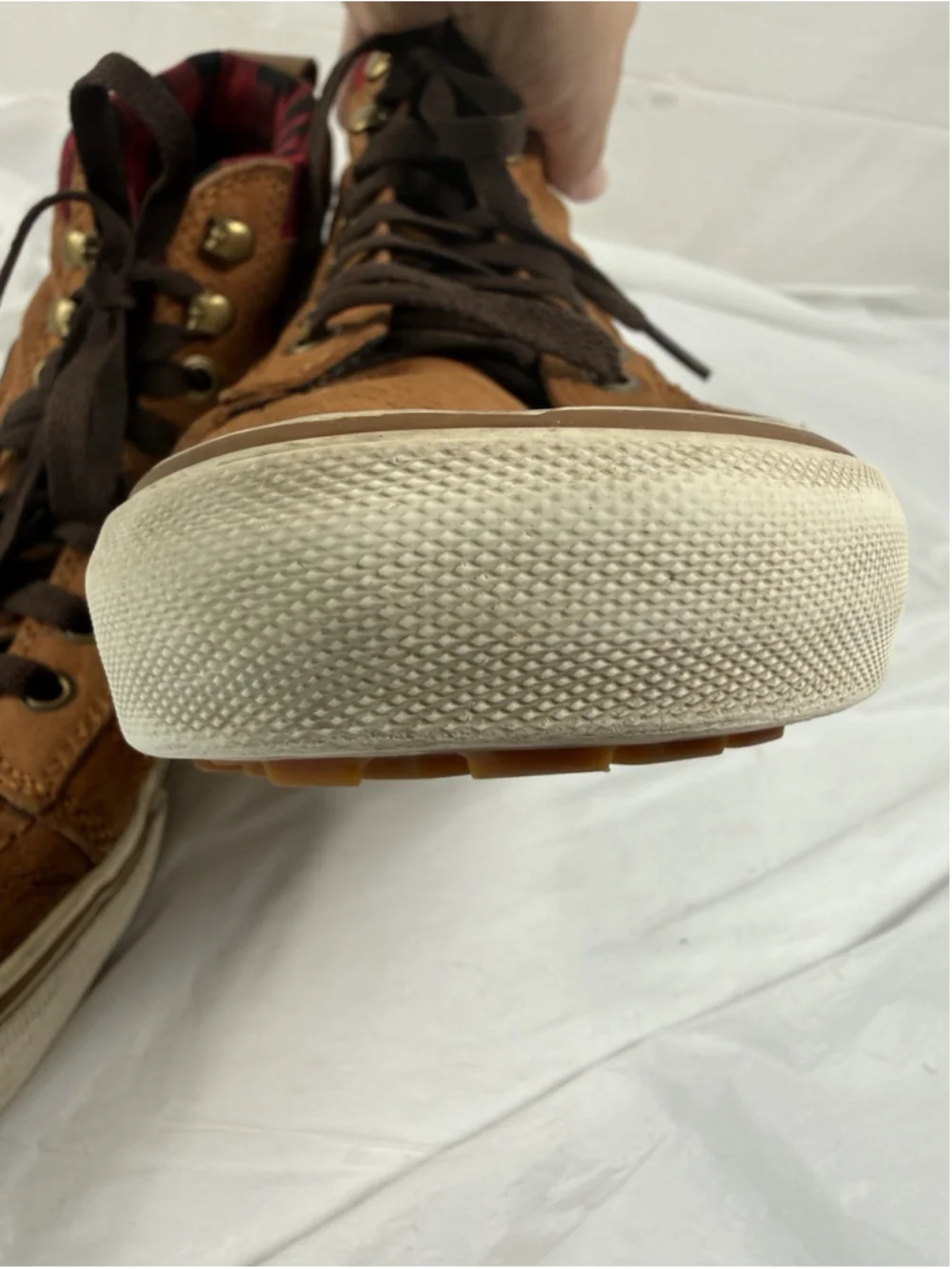 VANS SK8-Hi MTE Sneaker Boots Brown Suede Red Plaid Flannel Lined Mens Sz 10